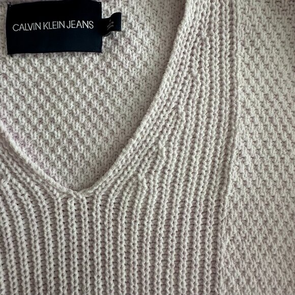 Calvin Klein Jeans Women M Pink Sleeved Pullover V neck Relaxed Fit Sweater Top - Picture 12 of 15